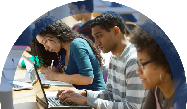 group of students working in a library